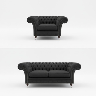 3+1 Sitzer Edle Designer Chesterfield Couch Garnitur Textil Polster Leder