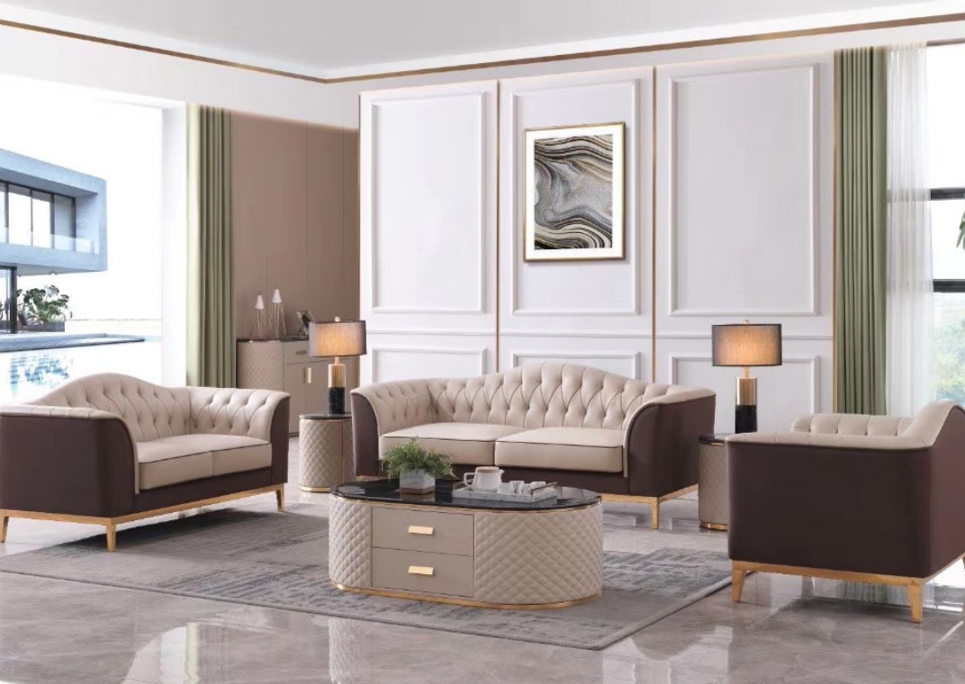 Luxus Möbel Sofagarnitur Couch Sofa Polster 3+2+1 Sitzer + Couchtisch Holz 4tlg
