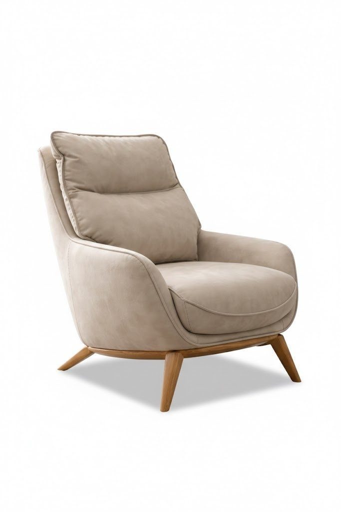 Sessel Eleganter Relaxsessel in Beige mit Füßen aus massivem Holz Sofort