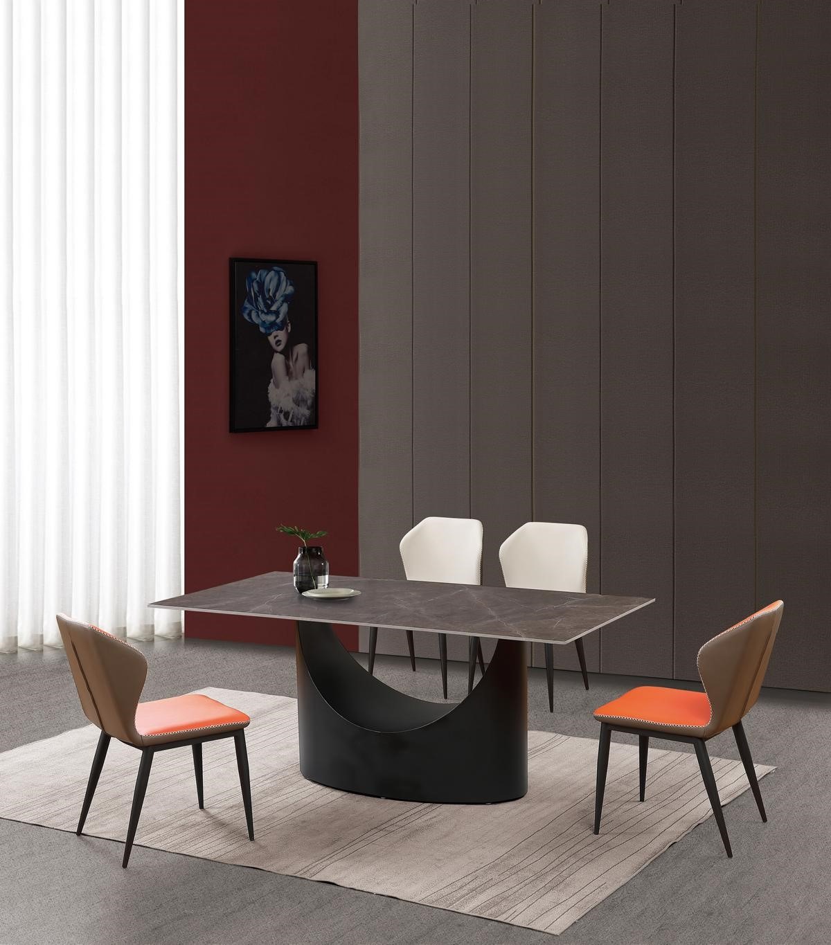 Hochwertiger Tisch Luxus Tische Esszimmer Möbel Säulen Fuß Stein Optik Modern.