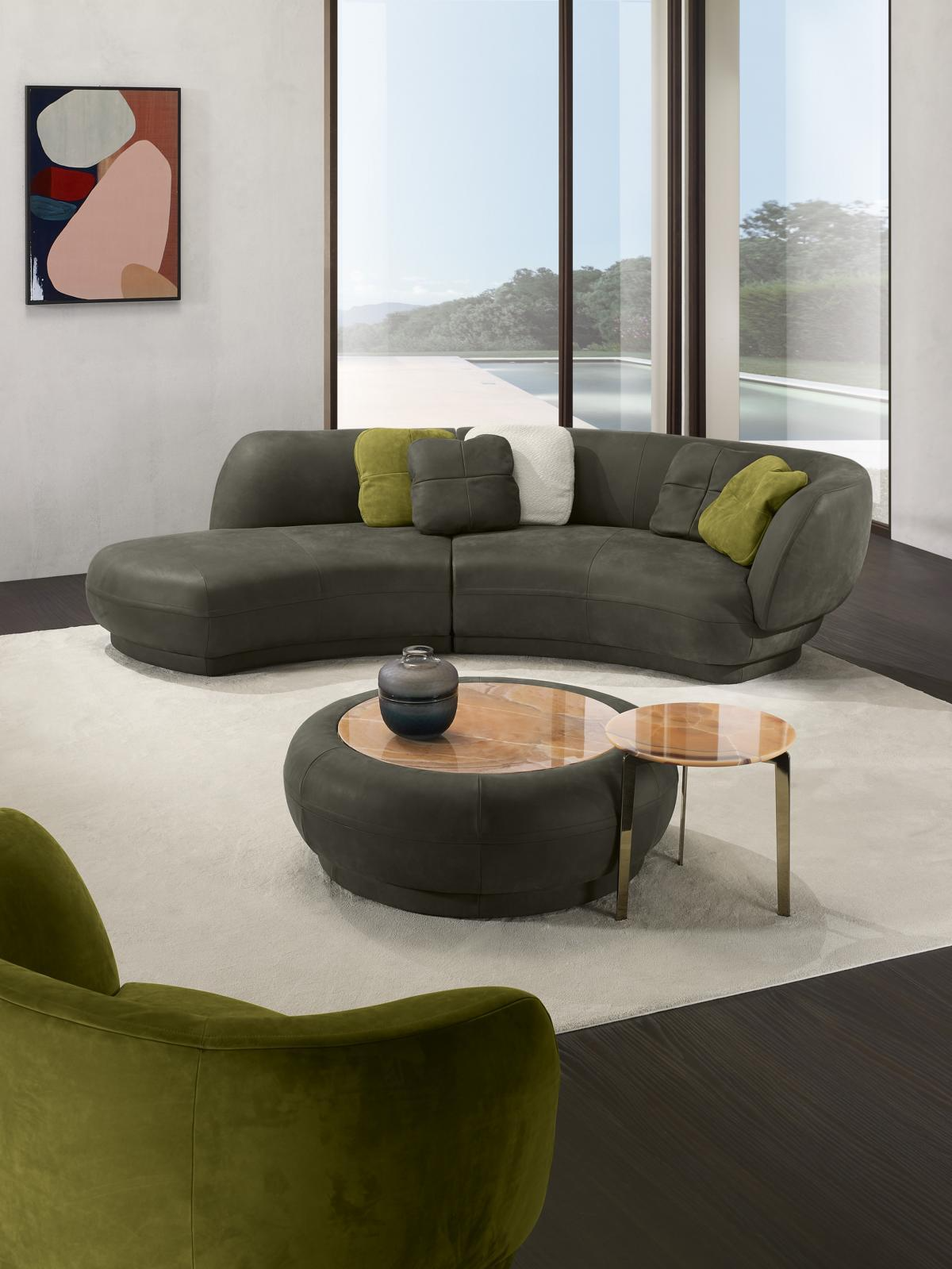 Textil Sofa 3 Sitzer Polster Leder Modern Relax Sitz Luxus Möbel Ecksofa Rund