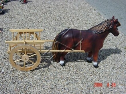 Design Pferd mit Wagen Figur Garden Statue Skulptur Figuren Skulpturen