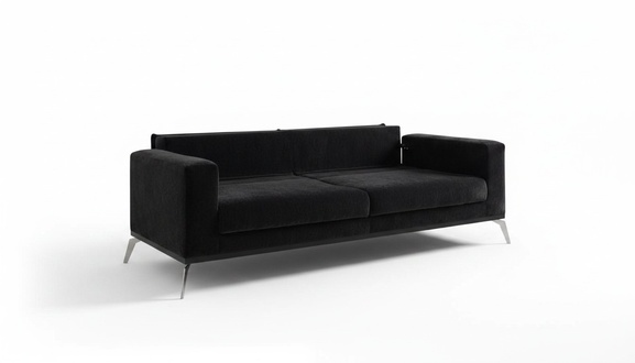 3 Seater Sofa Dreisitzer Couch Stoff Metallbeine Wohnzimmer Schwarz