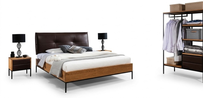 3 tlg. Komplett Set Holz Schlafzimmer Loft Stil Design Bett Kommode Schrank