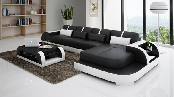 Ledersofa Couch Wohnlandschaft Ecksofa Eck Garnitur Design Modern Sofa LED USB