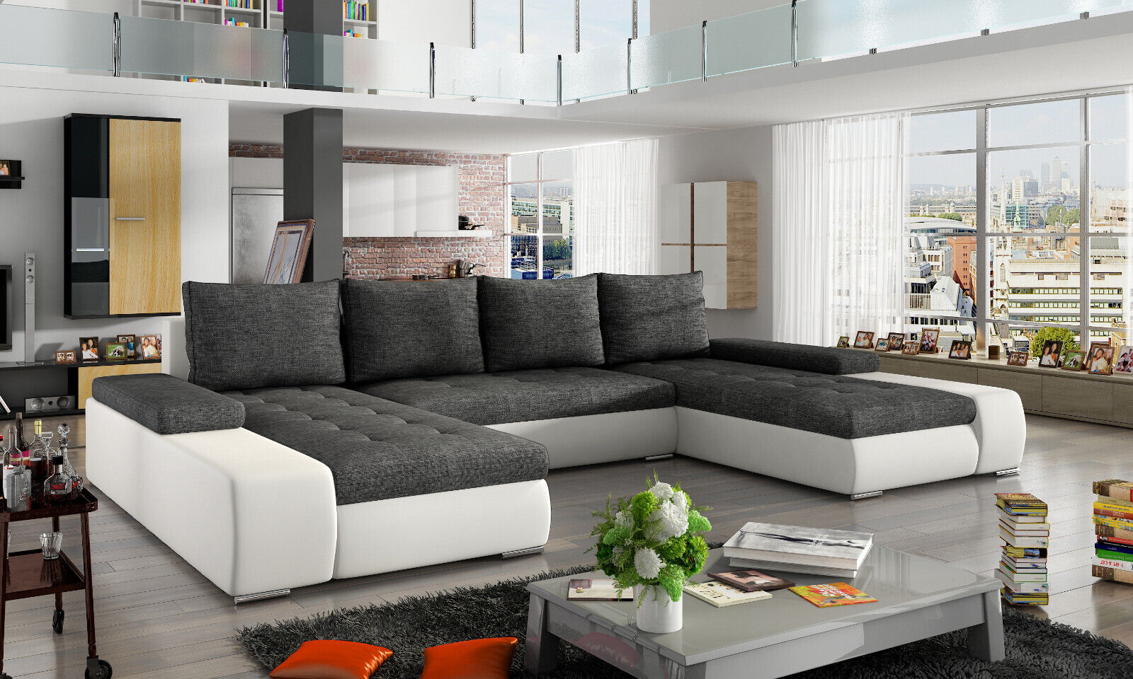 Wohnlandschaft Wohnzimmer Leder Sofa Couch Polster Sitz Ecksofa Garnitur Sofort