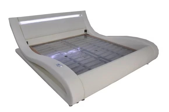 Luxus Leder Design Polster Betten Doppel mit USB Beleuchtet Ehe Bett