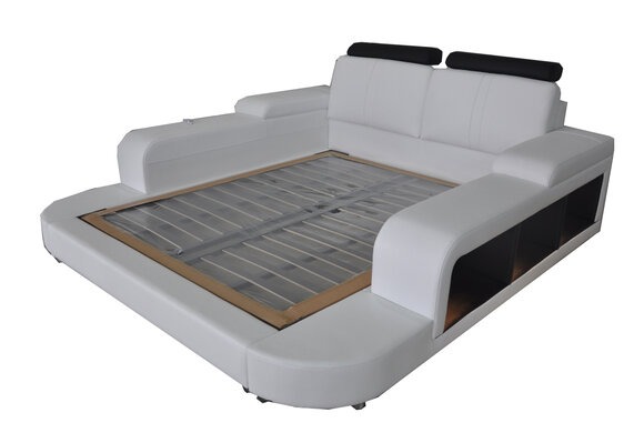 Design Bett XXL Big Leder Polster Betten Hotel Multifunktion Regal USB