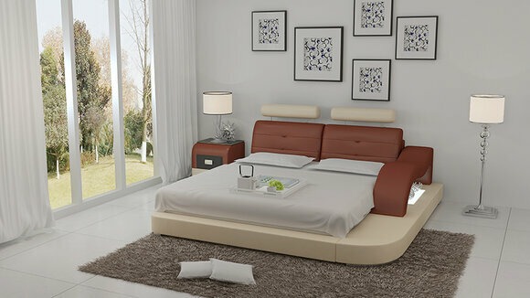 Design Bett XXL Big Betten Hotel Polster Multifunktion Regal USB Leder