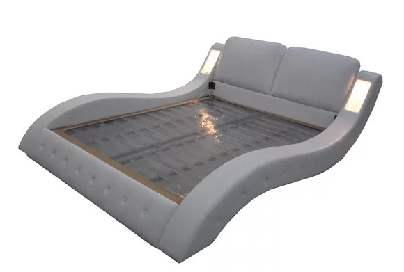 Luxus Bett mit USB Polster Hotel Betten Leder 140/160/180/200 LB8824