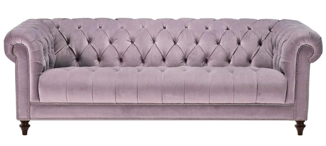 Lila Dreisitzer Stoff Chesterfield Design Couchen Polster Sofas Original Samt