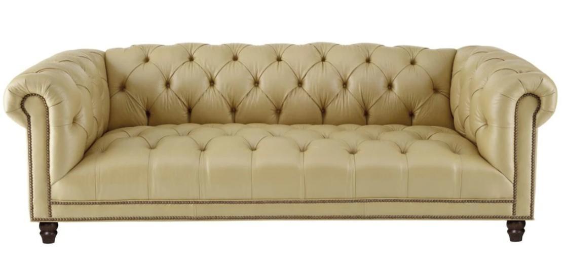 Beige Dreisitzer Leder Chesterfield Wohnzimmer Modern Design Couchen Sofa Neu