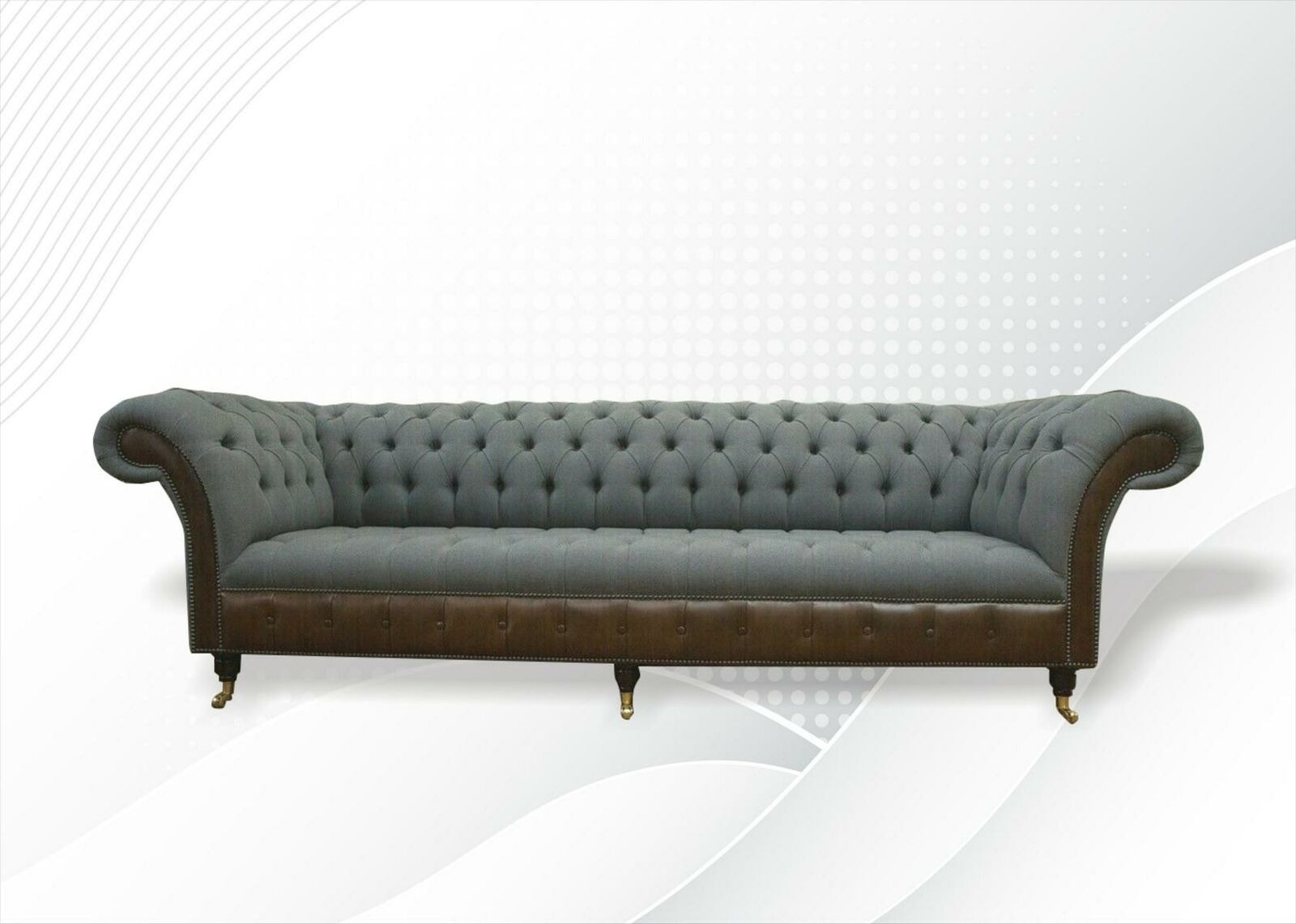 Chesterfield 4 Sitzer Grau Stoff Wohnzimmer Design Polster Sofa Big Textil Möbel