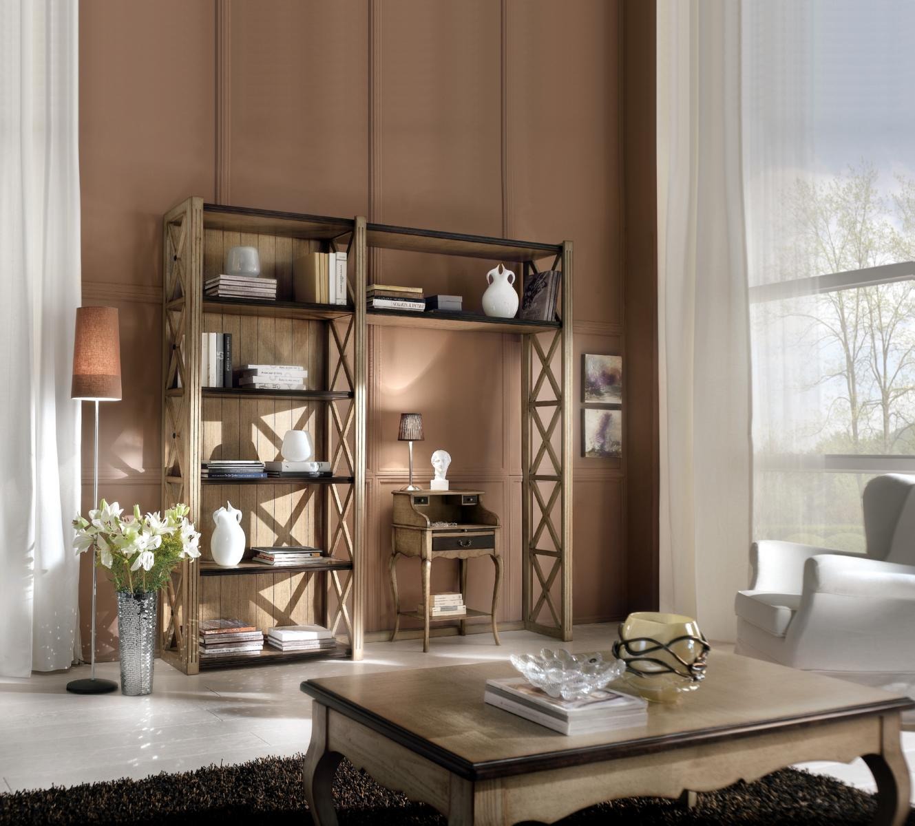 Bücherschrank Tisch Regal Schrank 2tlg Büro Einrichtung aMassiv Holz Schreibtisch