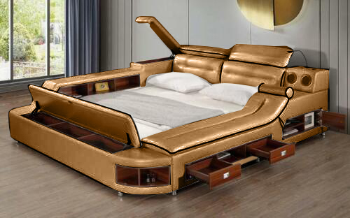 Luxus Bett Leder Betten 180x200 Multifunktion Schlafzimmer Liege Regale Sofort