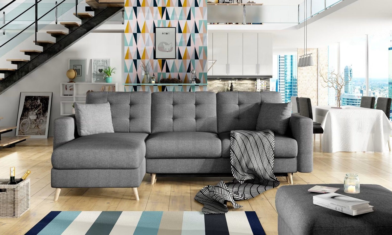 Schlafsofa Sofa Polster Wohnzimmer Textil Ecksofa Couch Sitz Garnitur Sofas Sofort