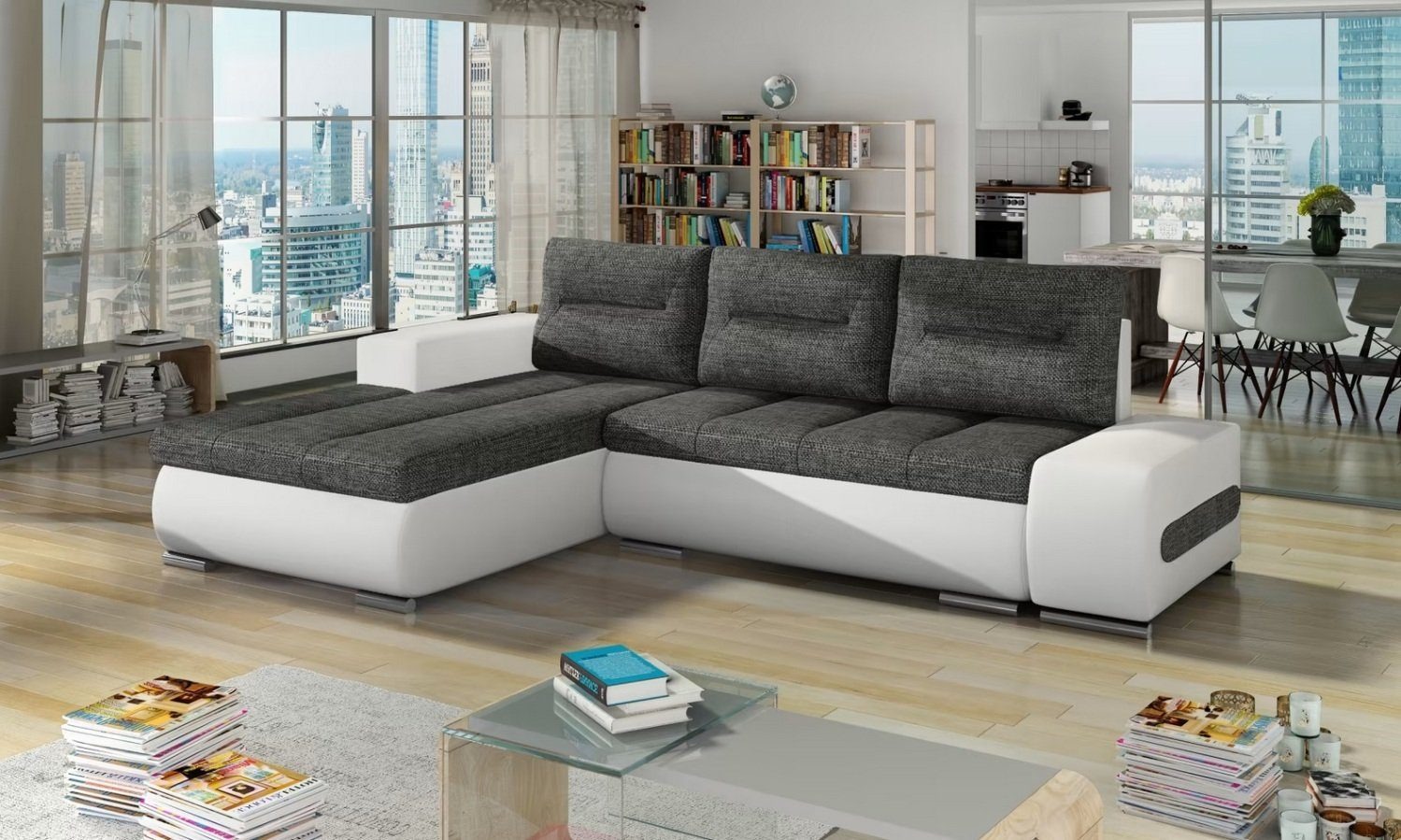 Ecksofa Sofa Couch Eck Polster Sitz Garnitur Stoff Sofas Schlafsofa Bettfunktion Sofort