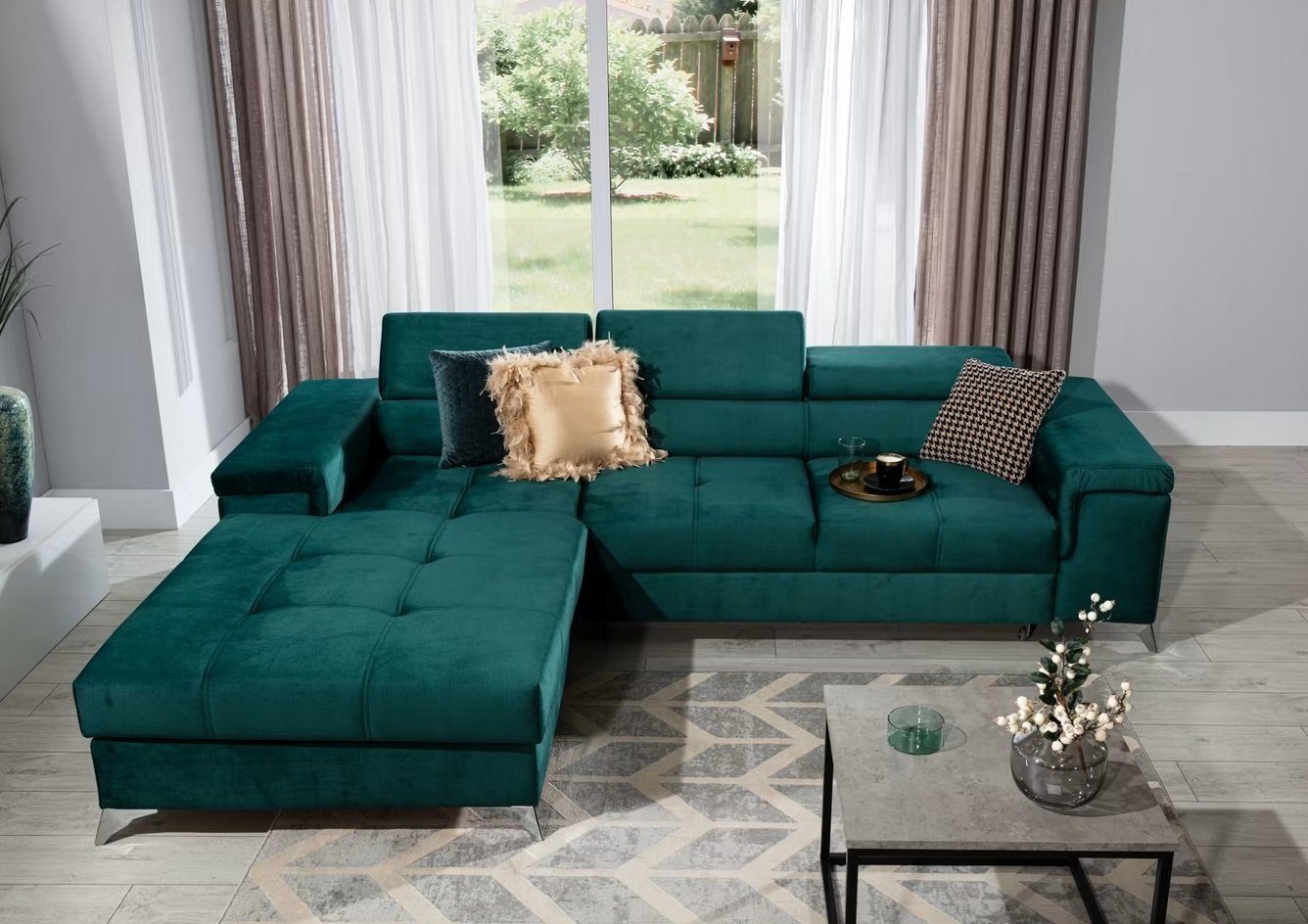Ecksofa Schlafsofa Sofa Couch Polster Eckgarnitur Bettfunktion Sitz Couchen Sofort