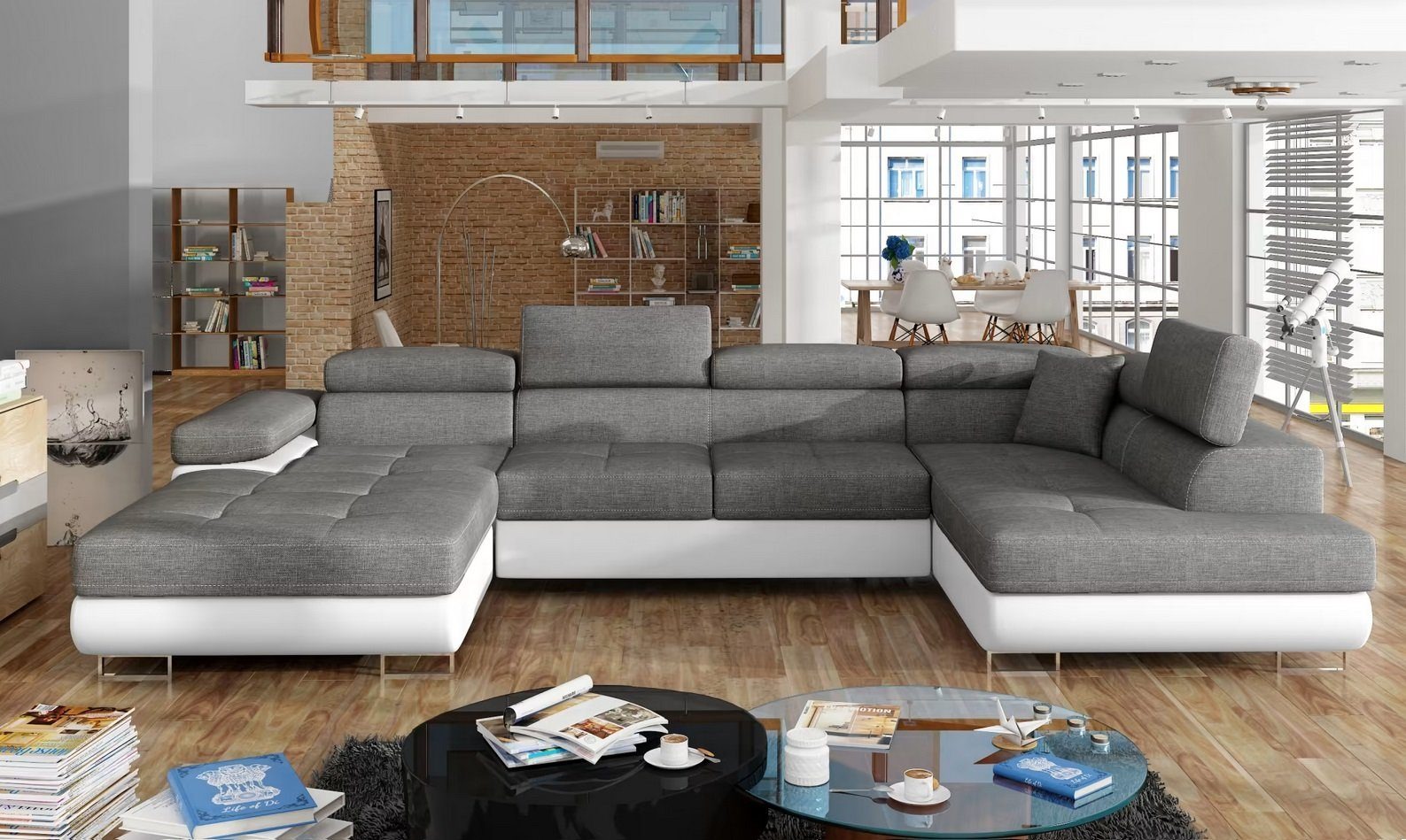 Design Ecksofa Schlafsofa Bettfunktion Couch Textil Polster Sofas Stoff Sofort