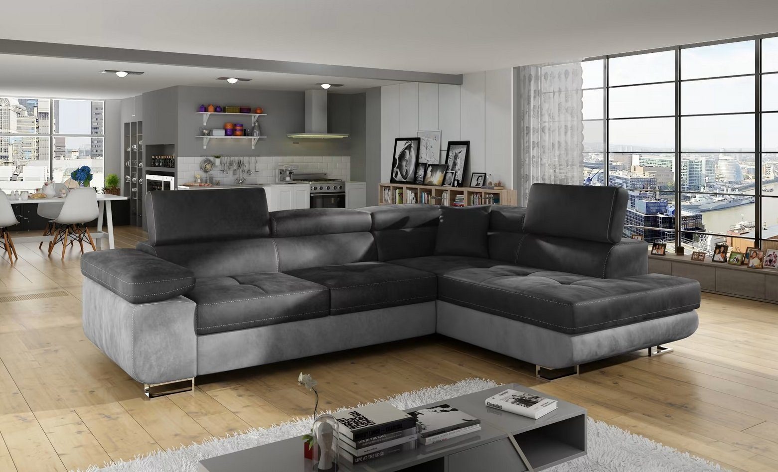 Design Ecksofa Schlafsofa Bettfunktion Couch Textil Polster Sofas SOFORT LIEFERBAR
