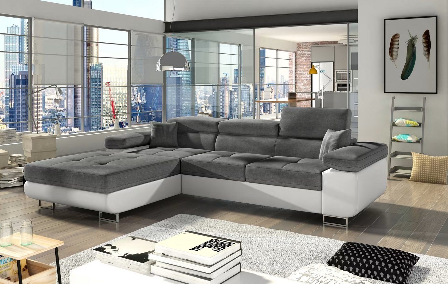 Ecksofa L-Form Design Polster Textil Bettfunktion Stoff Sofa Couchen Sofort