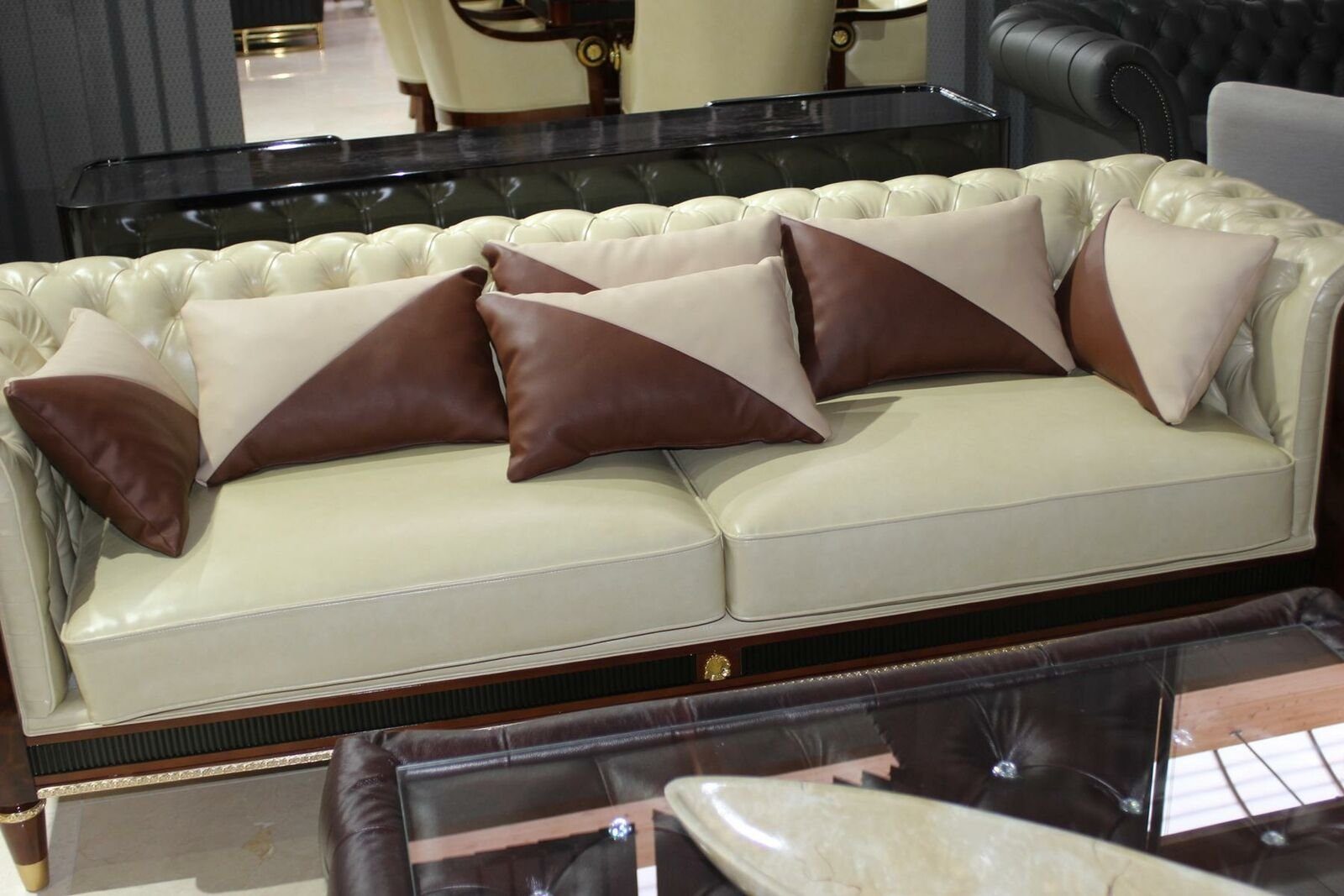 Set 4er Kunst Leder Kissen inkls Füllung Sofa Dekoration Beige Dekokissen Sofort