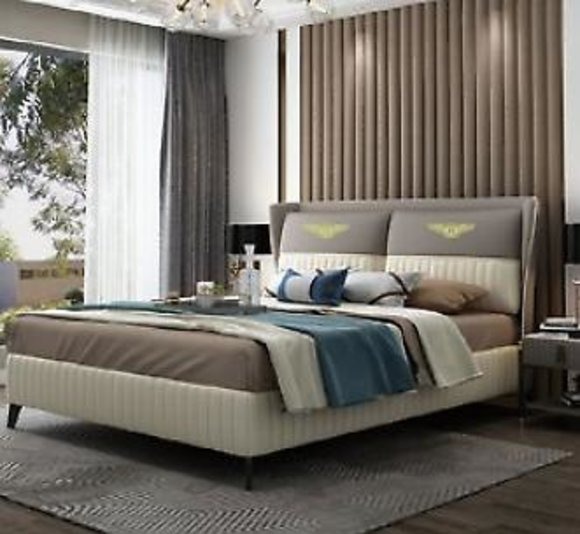 Designer Doppelbett Bett Hotel Luxus Schlafzimmer 150/180x200cm Leder Metall Neu