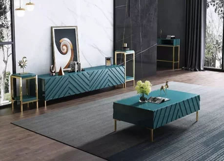 Sideboard 2x Seitenstaender Couchtisch Designer Wohn Zimmer Metall Luxus 4tlg.
