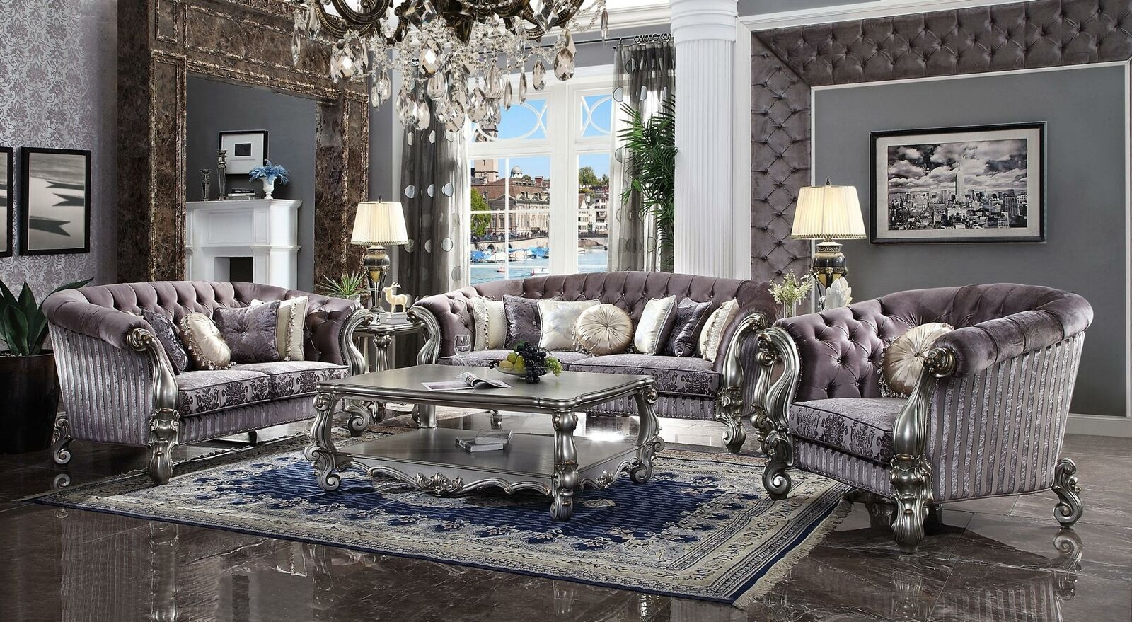 Wohnzimmer Garnitur Klassische Couch Garnitur Wohnlandschaft 5tlg. Set Sofa neu