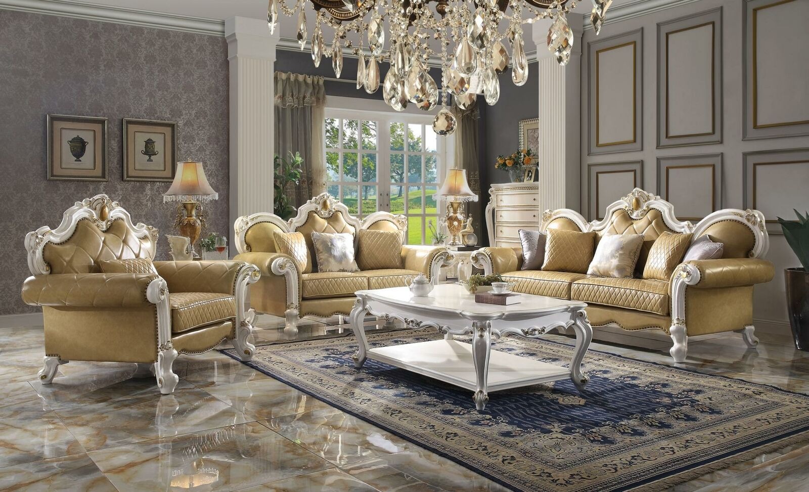 Sofagarnitur 3+2+1 Sitz Couchtisch Set Sofa Polster Couch Leder 4tlg. Set Barock