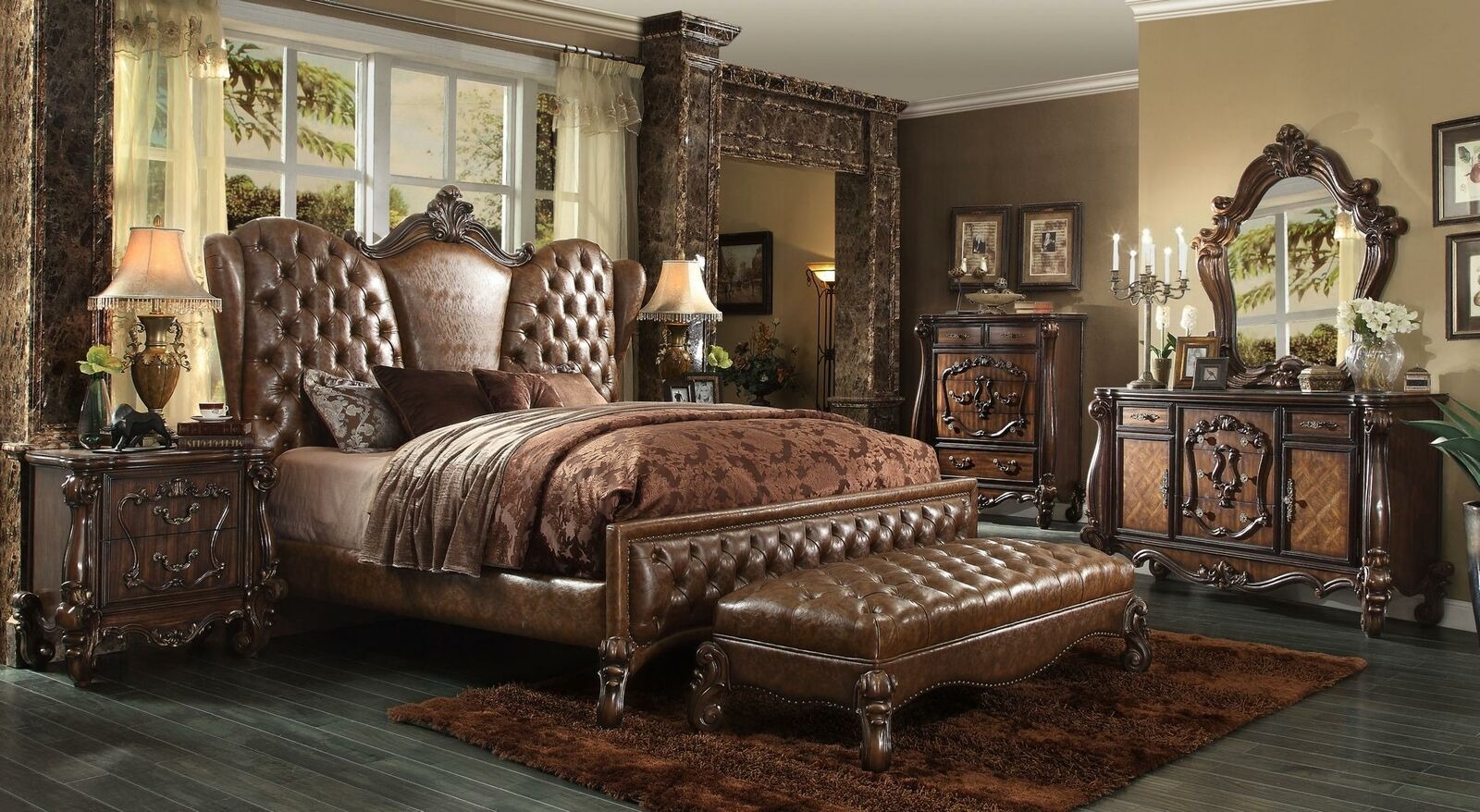 Bett Nachttisch 3tlg. Schlafzimmer Set Chesrterfield Luxus Schlafzimmer Barock