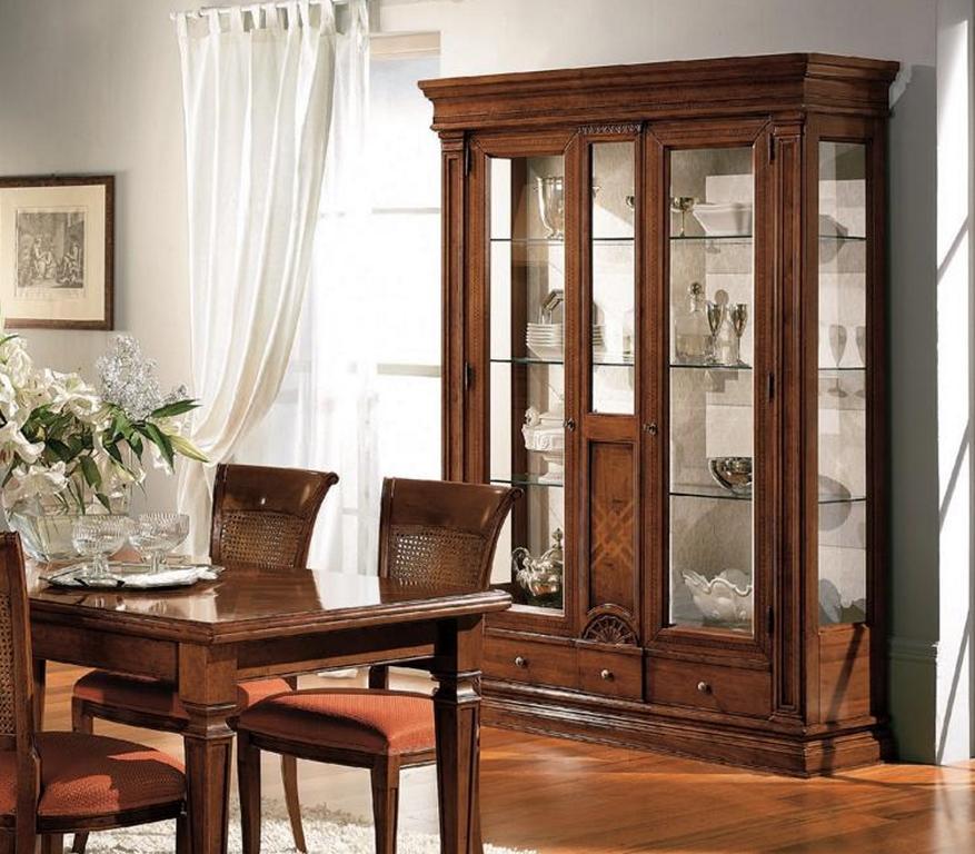 Holz Vitrinen Massive Glas Schrank Echtholz Anrichte Vitrine Wohnzimmer Möbel
