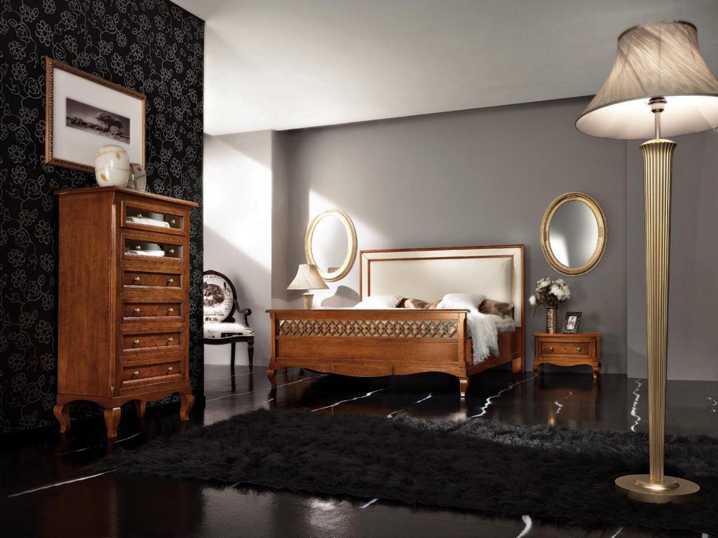 Luxus Schlafzimmer Set 4pc Bett 2 Nachttische Kommode Italienische Massivholzmöbel