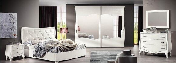 Garnitur Schlafzimmer Bett Nachttisch Kleiderschrank Kommode Spiegel Set 6tlg