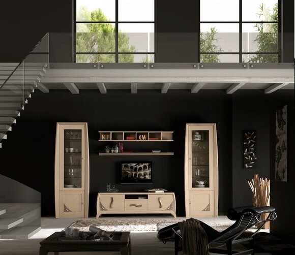 Wohnzimmer-Wandset 5-tlg. TV-Truhe Wandregale Truhen Komodas Holzmöbel.