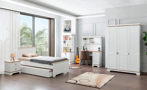 Landhaus Schlafzimmer Set Weiß Bett Nachttisch Elegante Schrank Tisch
