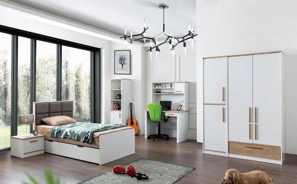 Modernes Jugendzimmer Set Bett Nachttisch Bücherregal Tisch 5tlg.
