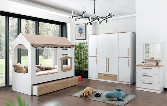 Kinderzimmer Bett Haus Überdachtes Bett Schlafzimmer Set Spiegel 4tlg.