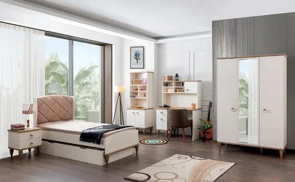 Unisex Jugendzimmer Set Bett Nachttisch Bücherregal Tisch 5tlg.