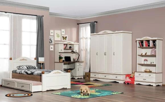 Modernes Set Jugendzimmer Bett Nachttisch Bücherregal Tisch 5tlg.