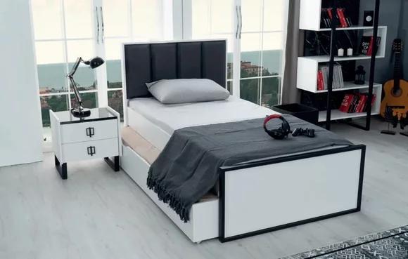 Teeneger Zimmer Jugend Schlafzimmer Bett + Nachttisch Schwarz Weiß 2tlg.