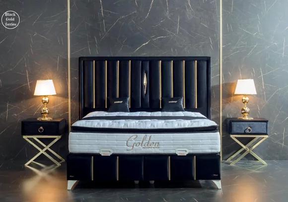 Luxus Schlafzimmer Samt Metall Doppelbett 2x Nachttisch Möbel 3tlg.