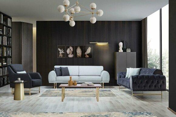 Schwarz-Weiße Couchgarnitur 3+3 Sitzer Stilvoller Einsitzer Sessel Sofas