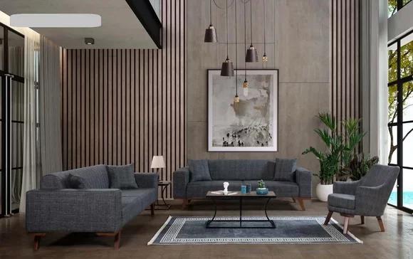 Sofagarnitur 3+3+1 Sitz Design Sofas Polster Couchen Grau Möbel 3tlg