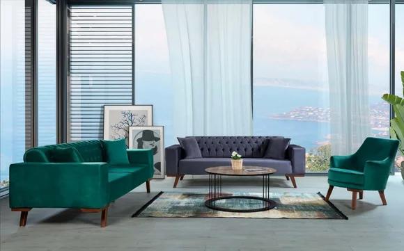 Sofagarnitur 3+3+1 Sitz Wohnzimmer Stil Couch Sofa Violett Turkis