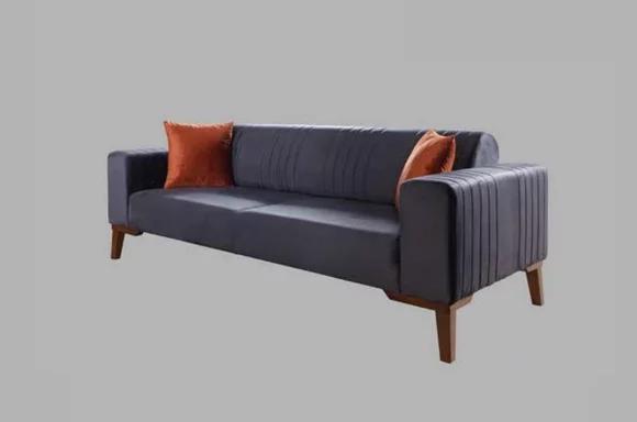 Grauer Dreisitzer Couch Elegante Sofa Sitzmöbel Wohnzimmer Samt