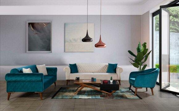 Luxus Sofagarnitur 3+3+1 Sitz Dreisitzer Sofa Stoff Textil Stil Sessel