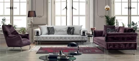 Luxus Garnitur Sofagarnitur 3+3+1Sitz Sofas Sessel Holz mit Metall