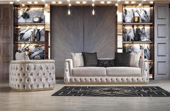 Luxus Chesterfield Sofa Set 3+1 Sitz Couch Polster Möbel Samt Gold