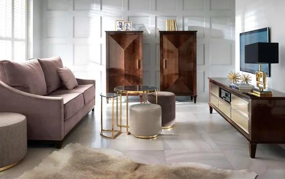 Garnitur Wohnzimmer Sofa Hocker Schrank rtv Holz Sofas Sitzer Set 7tlg